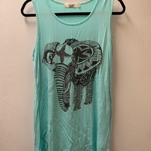 Aqua elephant tank w/bead accents
